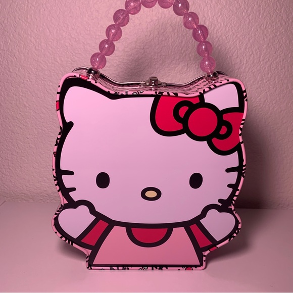 NEW Hello Kitty Tin Lunchbox Metal Box Pink Pearl handle Collectible Box - Picture 7 of 12